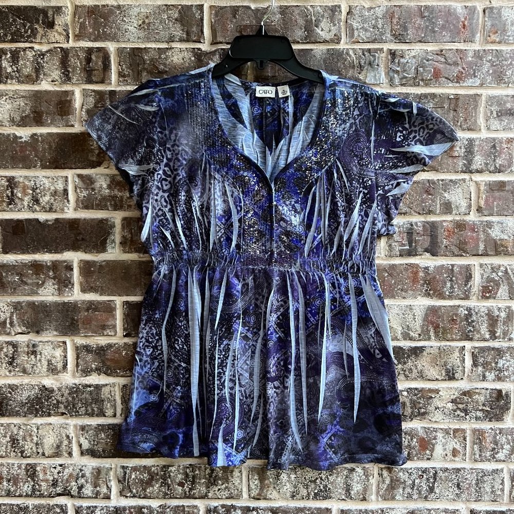 Cato Women's Top Blouse Sublimation Short Sleeves Flat Sequins Size XL